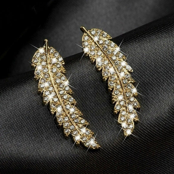 Wholesale Women's Copper Leaf Earrings With Micropaved G Zircon And Heart Shape Elegant Style