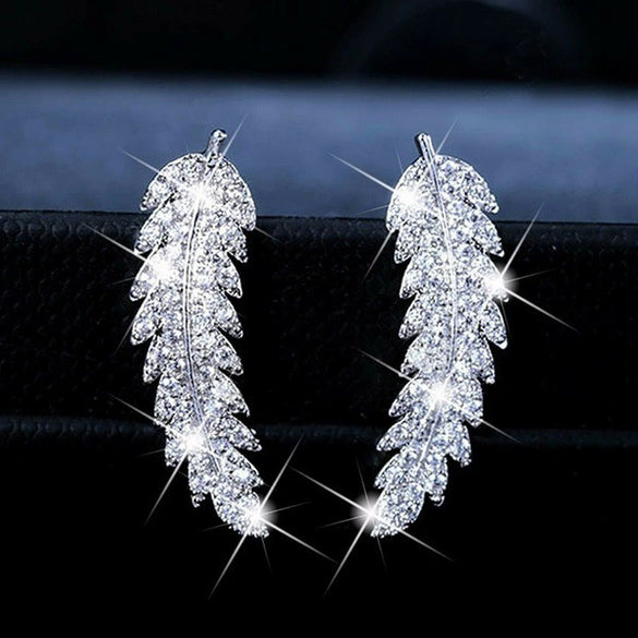 Wholesale Women's Copper Leaf Earrings With Micropaved G Zircon And Heart Shape Elegant Style