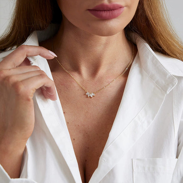 Wholesale Women's Copper Leaf Pendant Necklace With Real Gold Plated Electroplating In Geometric Style