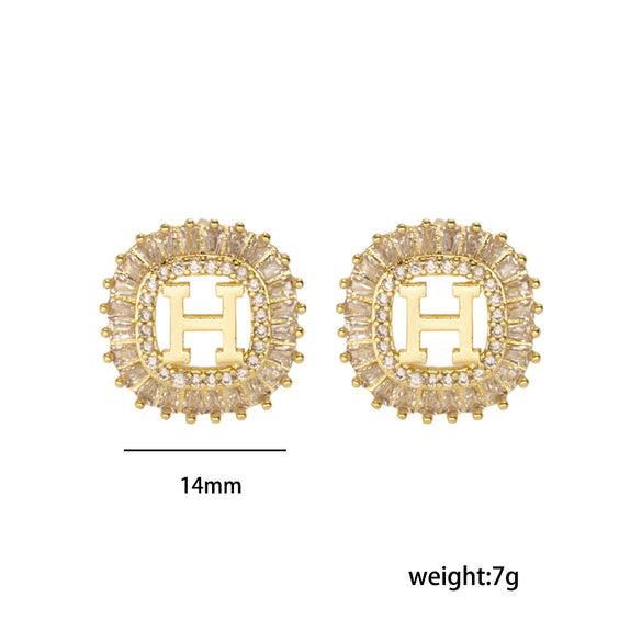 Wholesale Women's Copper Letter Earrings With 18K Gold Plating And Zircon Light Luxury And Simple Style
