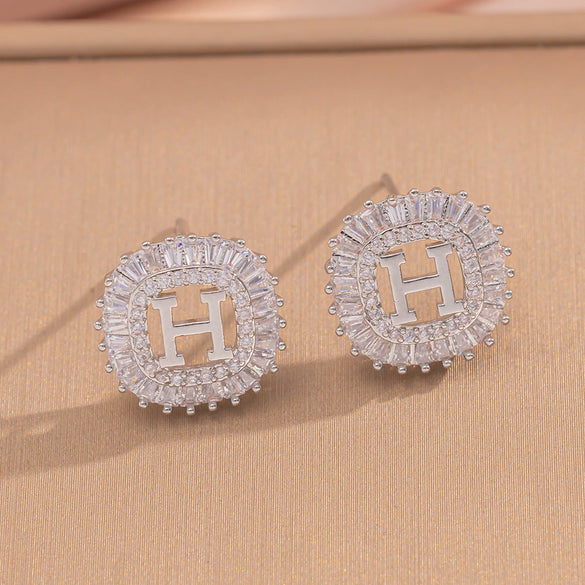 Wholesale Women's Copper Letter Earrings With 18K Gold Plating And Zircon Light Luxury And Simple Style