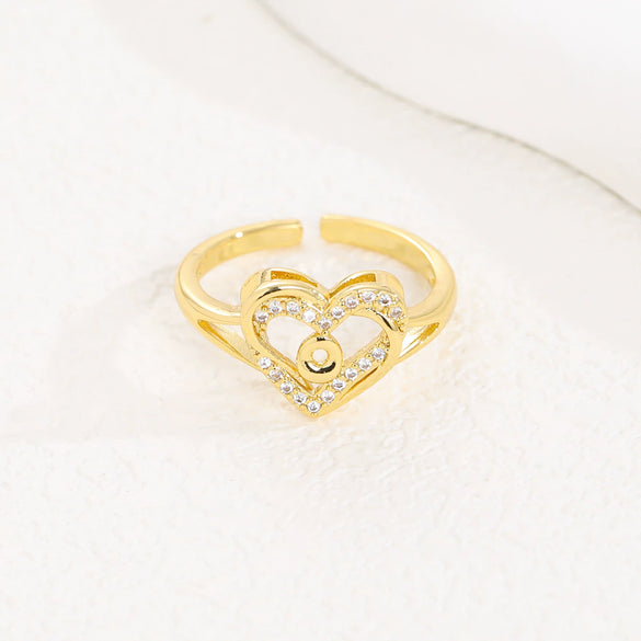 Wholesale Women's Copper Love Heart Shape Ring With English Letters And Electroplating Treatment