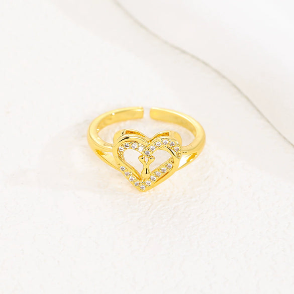 Wholesale Women's Copper Love Heart Shape Ring With English Letters And Electroplating Treatment