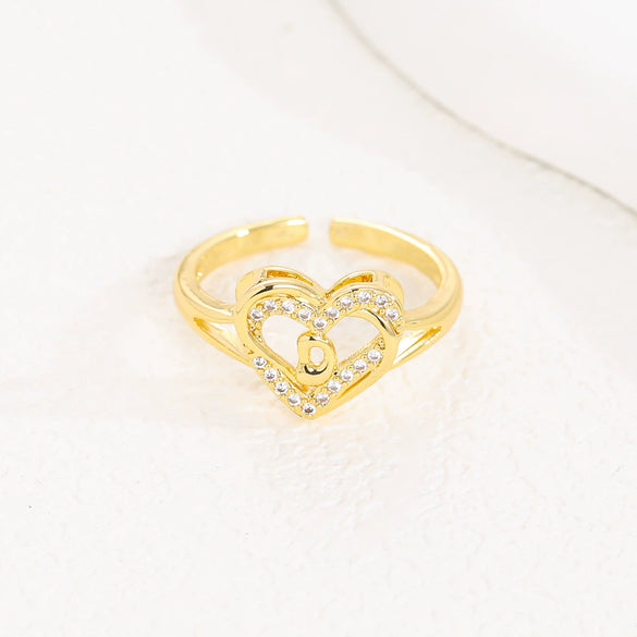 Wholesale Women's Copper Love Heart Shape Ring With English Letters And Electroplating Treatment