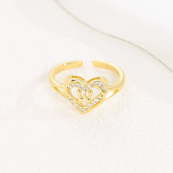 Wholesale Women's Copper Love Heart Shape Ring With English Letters And Electroplating Treatment