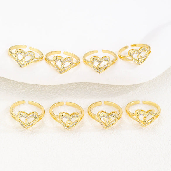 Wholesale Women's Copper Love Heart Shape Ring With English Letters And Electroplating Treatment