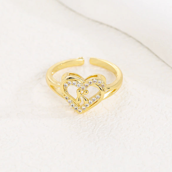 Wholesale Women's Copper Love Heart Shape Ring With English Letters And Electroplating Treatment