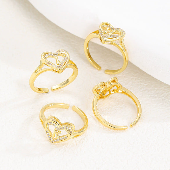 Wholesale Women's Copper Love Heart Shape Ring With English Letters And Electroplating Treatment