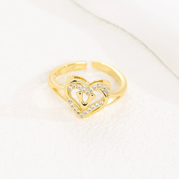 Wholesale Women's Copper Love Heart Shape Ring With English Letters And Electroplating Treatment