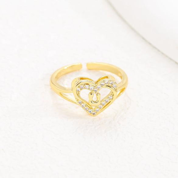 Wholesale Women's Copper Love Heart Shape Ring With English Letters And Electroplating Treatment