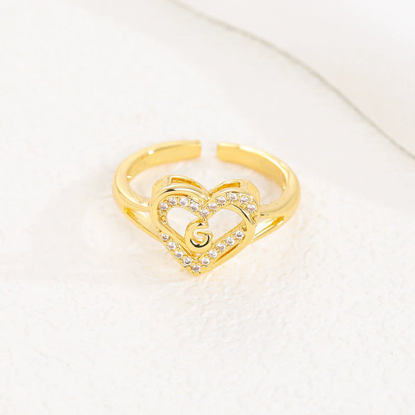Wholesale Women's Copper Love Heart Shape Ring With English Letters And Electroplating Treatment