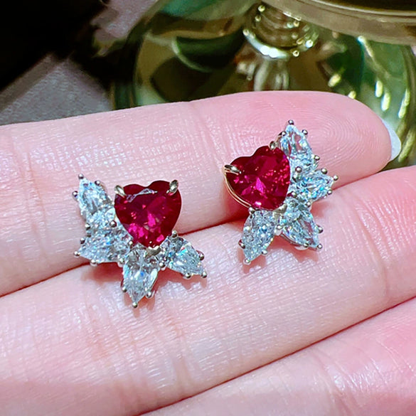 Wholesale Women's Copper Loveshaped Water Drop Flower Earrings With Electroplating Treatment And Floral Design