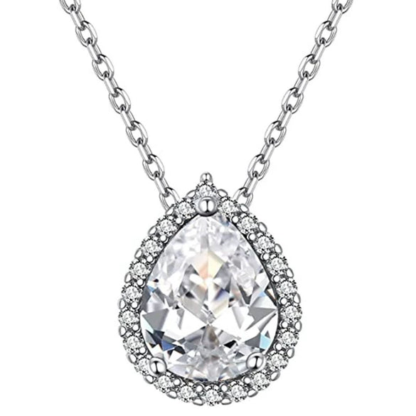 Wholesale Women's Copper Microinlaid Water Drop Emerald Zircon Necklace With Geometric Pattern And Mixed Gem Inlay