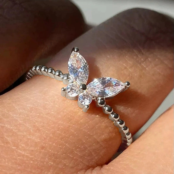 Wholesale Women's Copper Minimalist Animal Butterfly Zirconia Inlay Ring