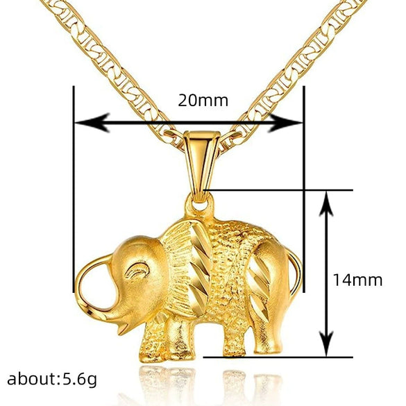 Wholesale Women's Copper Mixed Gemstone Inlay Lucky Elephant Pendant Necklace With Flower Pattern And Electroplating Treatment