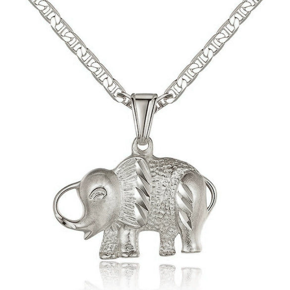 Wholesale Women's Copper Mixed Gemstone Inlay Lucky Elephant Pendant Necklace With Flower Pattern And Electroplating Treatment