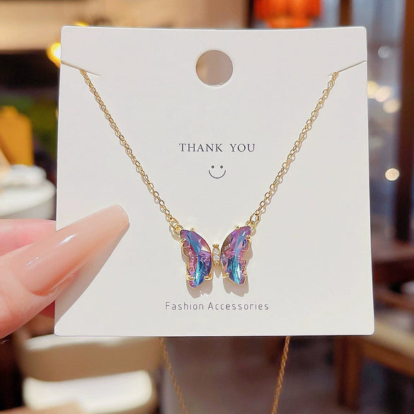 Wholesale Women's Copper Mixed Gemstone Setting Zircon Heart Shape Tassel Cross Chain Necklace