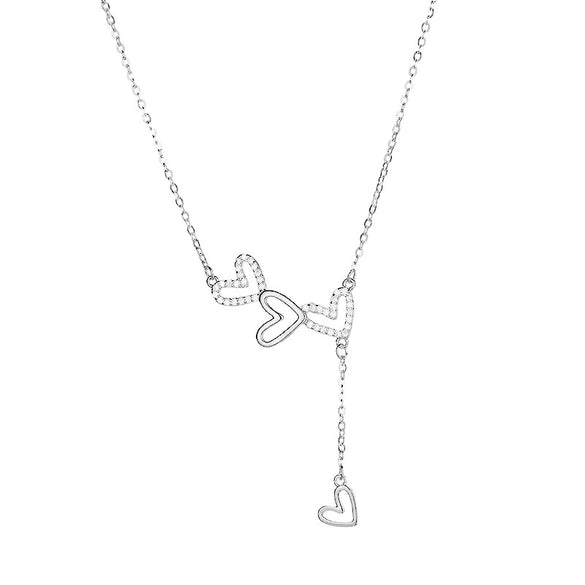 Wholesale Women's Copper Mixed Gemstone Setting Zircon Heart Shape Tassel Cross Chain Necklace