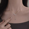 Wholesale Women's Copper Mixed Gemstone Setting Zircon Heart Shape Tassel Cross Chain Necklace