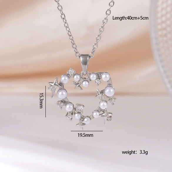Wholesale Women's Copper Necklace With Heart Shape Pendant Inlaid With Mixed Gemstone And Zircon In Light Luxury Style And Electroplated