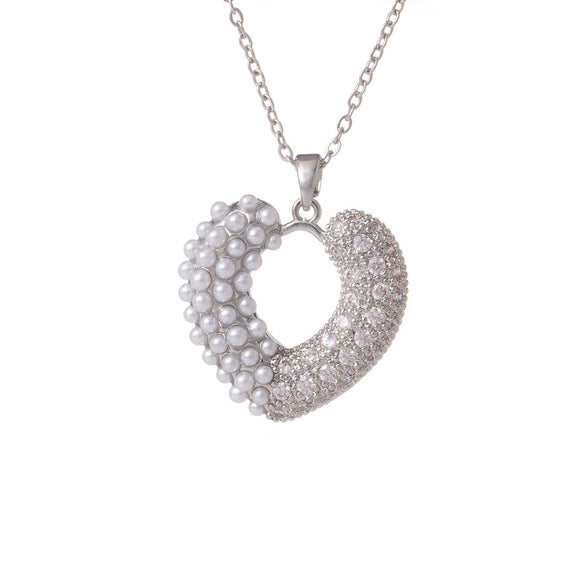 Wholesale Women's Copper Necklace With Heart Shape Pendant Inlaid With Mixed Gemstone And Zircon In Light Luxury Style And Electroplated
