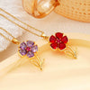Wholesale Women's Copper Necklace With Micropaved Zircon Sunflower Pendant And Stainless Steel O Word Chain Electroplated Light Luxury Style