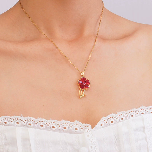 Wholesale Women's Copper Necklace With Micropaved Zircon Sunflower Pendant And Stainless Steel O Word Chain Electroplated Light Luxury Style