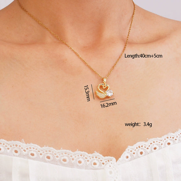 Wholesale Women's Copper Necklace With Swan Shape Inlaid With Zircon Electroplated Light Luxury Design Cross Chain
