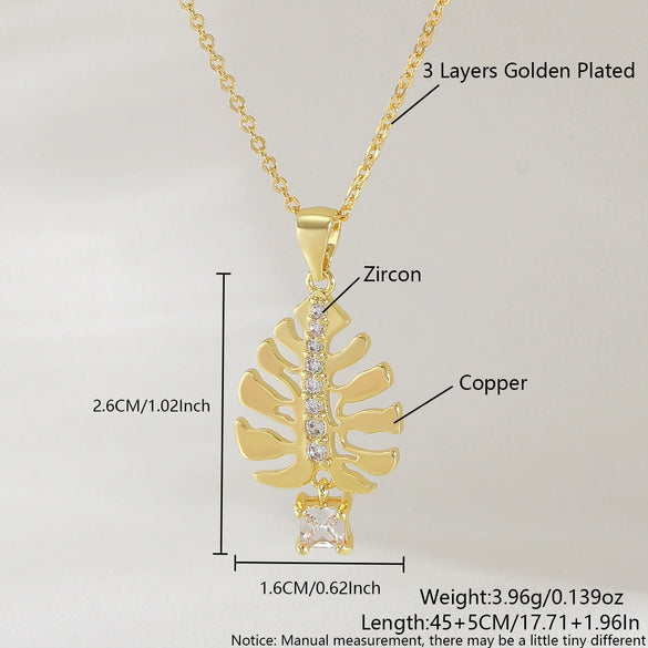 Wholesale Women's Copper O Word Chain Leaf Pattern Electroplated Casual Necklace
