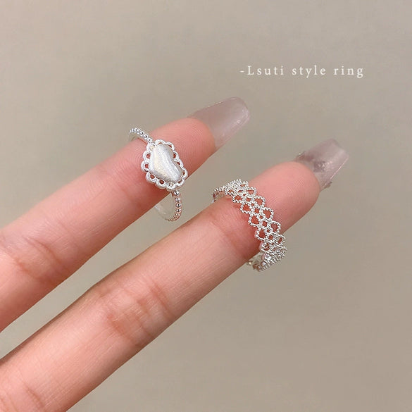 Wholesale Women's Copper Open Finger Ring With Lace And Heart Shape Electroplated Jewelry