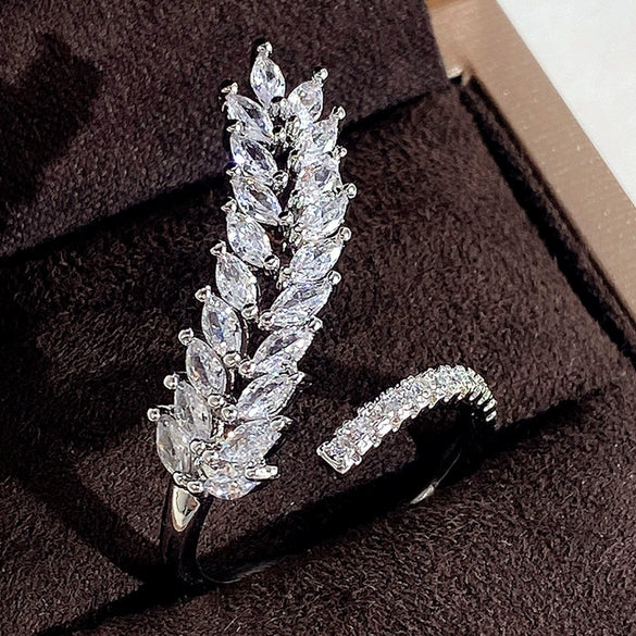 Wholesale Women's Copper Open Ring Wheat Ear Shaped With Zirconia Fashion Style