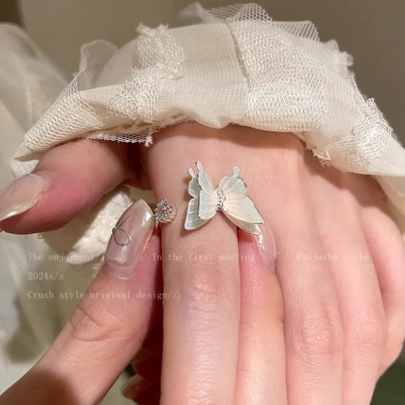 Wholesale Women's Copper Open Ring With Gradient Color Butterfly Zircon And Electroplating Treatment