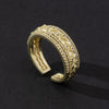 Wholesale Women's Copper Open Ring With Vintage Carved Geometric Pattern And Microinlaid Diamond Electroplated