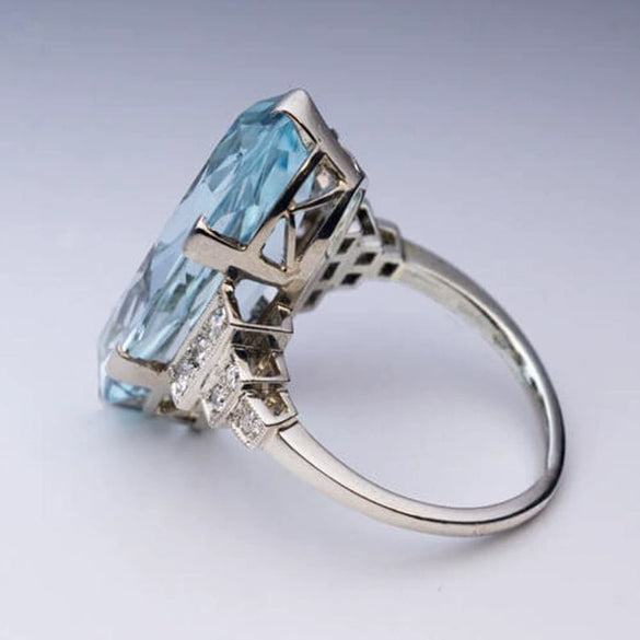 Wholesale Women's Copper Oval Blue Crystal Ring With Inlaid Zircon And Geometric Design
