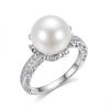 Wholesale Women's Copper Pearl Ring With Diamondencrusted Design And Geometric Pattern Electroplated In Modern Minimalist Style