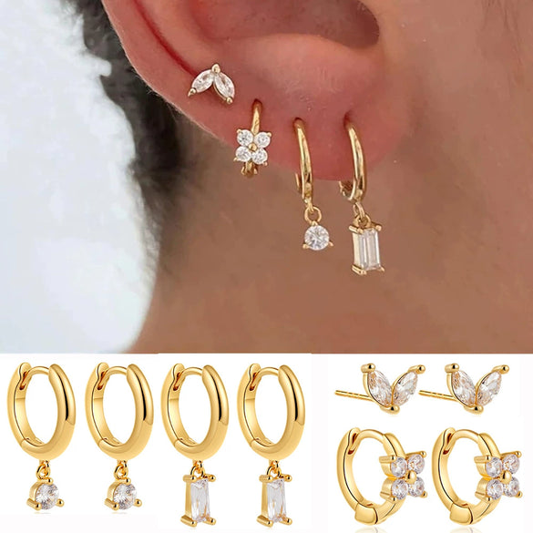 Wholesale Women's Copper Plated Geometric Square And Star Shape Fourpiece Earrings