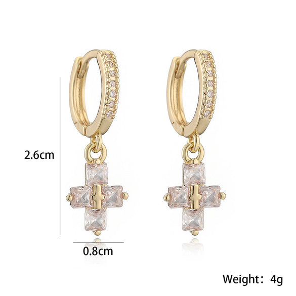 Wholesale Women's Copper Plated 18K Gold Geometric Cross Earrings