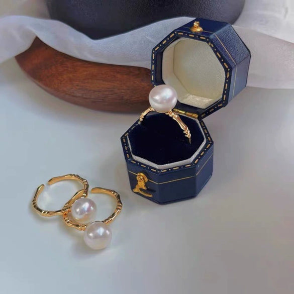 Wholesale Women's Copper Plated 14K Gold Natural Freshwater Pearl Ring Flat Round Bun Round Shape Trendy Fashionable