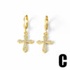 Wholesale Women's Copper Plated Real Gold Geometric Cross Pendant Earrings With Full Zircon Electroplating