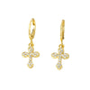 Wholesale Women's Copper Plated Real Gold Geometric Cross Pendant Earrings With Full Zircon Electroplating
