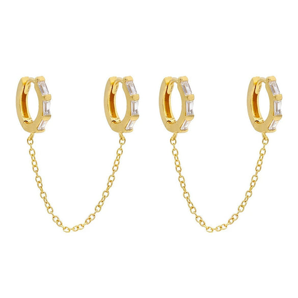 Wholesale Women's Copper Plated Real Gold Geometric Inlaid Zircon Earrings