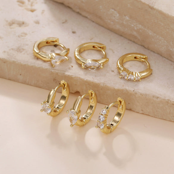 Wholesale Women's Copper Plated Real Gold Microinlaid Zircon Geometric Earrings