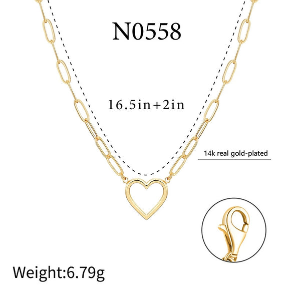 Wholesale Women's Copper Plated Real Gold Peach Heart Geometric Style Necklace