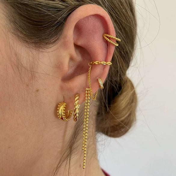 Wholesale Women's Copper Plated With Real Gold Microinlaid Zircon Ushape Geometric Tassel Earrings