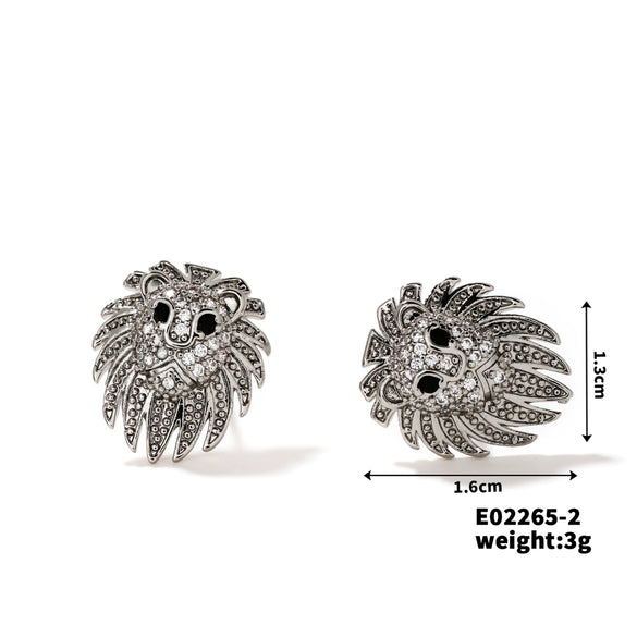 Wholesale Women's Copper Plated Zircon Lion Shape Animal Design Earrings
