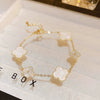 Wholesale Women's Copper Real Gold Electroplated Zircon Inlaid Geometric Flower Bracelet Sweet Style