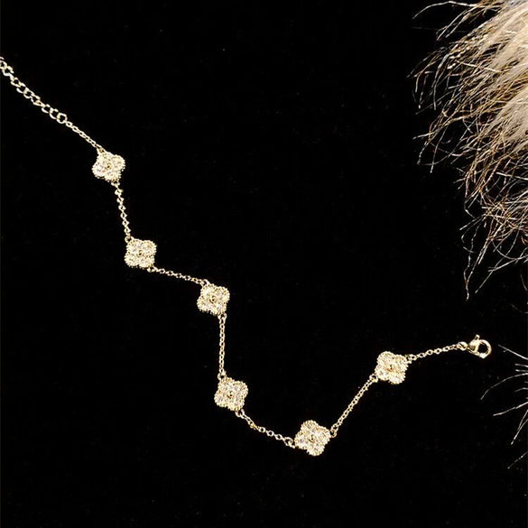 Wholesale Women's Copper Real Gold Electroplated Zircon Inlaid Geometric Flower Bracelet Sweet Style