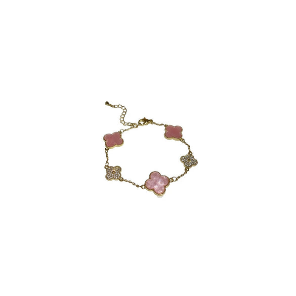 Wholesale Women's Copper Real Gold Electroplated Zircon Inlaid Geometric Flower Bracelet Sweet Style