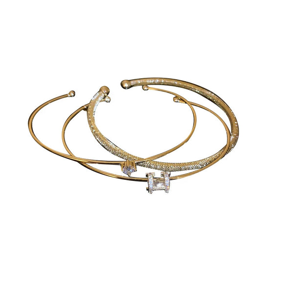 Wholesale Women's Copper Real Gold Electroplated Zircon Open Bracelet 3 Piece Set Minimalist Design