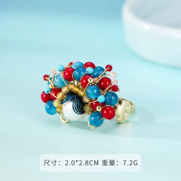 Wholesale Women's Copper Real Pearl Butterfly Ring With Geometric And Insect Pattern Electroplated